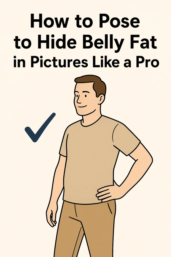 Illustration of a man showing a pose technique to hide belly fat in photos